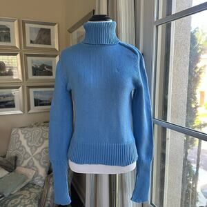 Ralph Lauren Sport Women's Blue Rib Knit Turtleneck Sweater 100% Cotton Size S/M